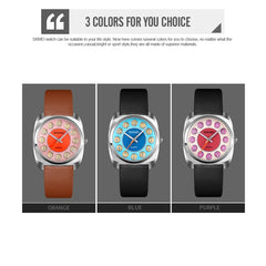 SKMEI Q029 Ladies Phone Number Pattern Dial Leather Strap Quartz Watch