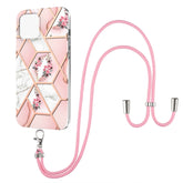 Electroplating Splicing Marble Flower Pattern TPU Shockproof Case with Lanyard, For iPhone 13 mini, For iPhone 13, For iPhone 13 Pro, For iPhone 13 Pro Max, For iPhone 12 mini, For iPhone 12 / 12 Pro