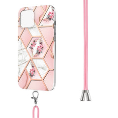 Electroplating Splicing Marble Flower Pattern TPU Shockproof Case with Lanyard, For iPhone 13 mini, For iPhone 13, For iPhone 13 Pro, For iPhone 13 Pro Max, For iPhone 12 mini, For iPhone 12 / 12 Pro