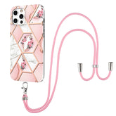 Galvanisiertes Spleißen, Marmor-Blumenmuster, stoßfeste TPU-Hülle mit Trageband, für iPhone 11 Pro, für iPhone 11 Pro Max, für iPhone XS / X, für iPhone XR, für iPhone XS Max, für iPhone 8 Plus / 7 Plus, für iPhone SE 2022 / SE 2020 / 8 / 7