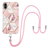 Electroplating Splicing Marble Flower Pattern TPU Shockproof Case with Lanyard, For iPhone XS Max, For iPhone 8 Plus / 7 Plus, For iPhone SE 2022 / SE 2020 / 8 / 7