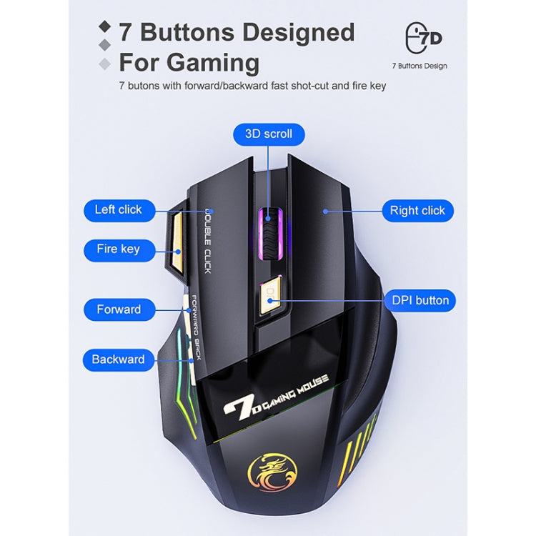 Ratón inalámbrico para juegos iMICE GW-X7, silencioso, recargable, con 7 botones y luces RGB de colores, GW-X7 2.4G Ratón inalámbrico para juegos iMICE GW-X7, silencioso, recargable, con 7 botones y luces RGB de colores, GW-X7 2.4G