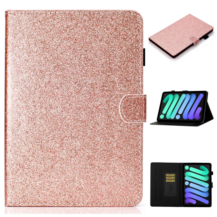 Estuche de cuero con tapa horizontal y diseño de purpurina brillante con ranura para tarjetas y función de suspensión/activación para iPad mini 2024/mini 6 Estuche de cuero con tapa horizontal y diseño de purpurina brillante con ranura para tarjetas y función de suspensión/activación para iPad mini 2024/mini 6