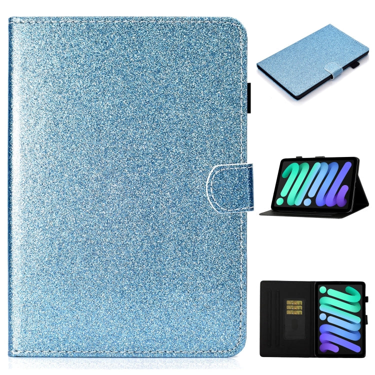 Estuche de cuero con tapa horizontal y diseño de purpurina brillante con ranura para tarjetas y función de suspensión/activación para iPad mini 2024/mini 6 Estuche de cuero con tapa horizontal y diseño de purpurina brillante con ranura para tarjetas y función de suspensión/activación para iPad mini 2024/mini 6