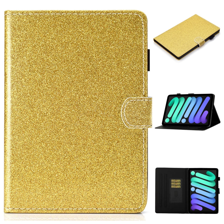 Estuche de cuero con tapa horizontal y diseño de purpurina brillante con ranura para tarjetas y función de suspensión/activación para iPad mini 2024/mini 6 Estuche de cuero con tapa horizontal y diseño de purpurina brillante con ranura para tarjetas y función de suspensión/activación para iPad mini 2024/mini 6