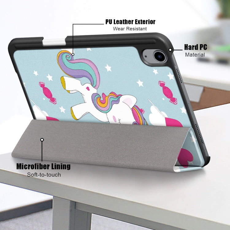 Estuche de cuero con tapa horizontal de TPU con patrón pintado, soporte plegable en tres direcciones, ranura para bolígrafo y función de suspensión/activación, para iPad mini 2024/mini 6 Estuche de cuero con tapa horizontal de TPU con patrón pintado, soporte plegable en tres direcciones, ranura para bolígrafo y función de suspensión/activación, para iPad mini 2024/mini 6