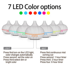 400ml Wood Texture Fragrance Machine Pointed Mouth Humidifier with Colorful LED Light, without Remote Control, with Remote Control