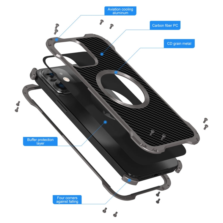 R-JUST RJ51 - Funda protectora de metal hueca a prueba de golpes para iPhone 12/12 Pro, iPhone 12 Pro Max R-JUST RJ51 - Funda protectora de metal hueca a prueba de golpes para iPhone 12/12 Pro, iPhone 12 Pro Max