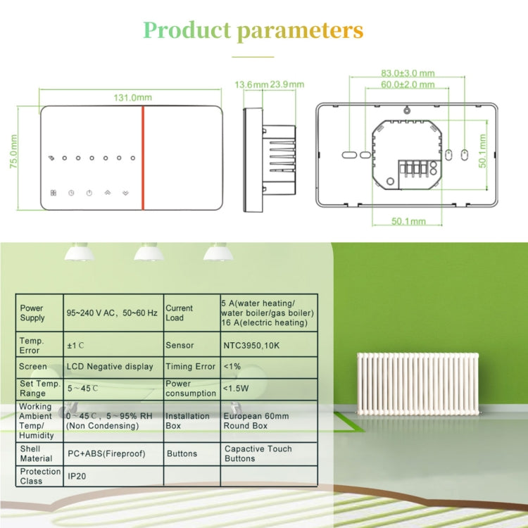 BHT-005-GCLW 220V AC 3A Smart Home Heating Thermostat for EU Box, Control Boiler Heating with Only Internal Sensor & WIFI Connection, BHT-005-GCLW BHT-005-GCLW 220V AC 3A Smart Home Heating Thermostat for EU Box, Control Boiler Heating with Only Internal Sensor & WIFI Connection, BHT-005-GCLW