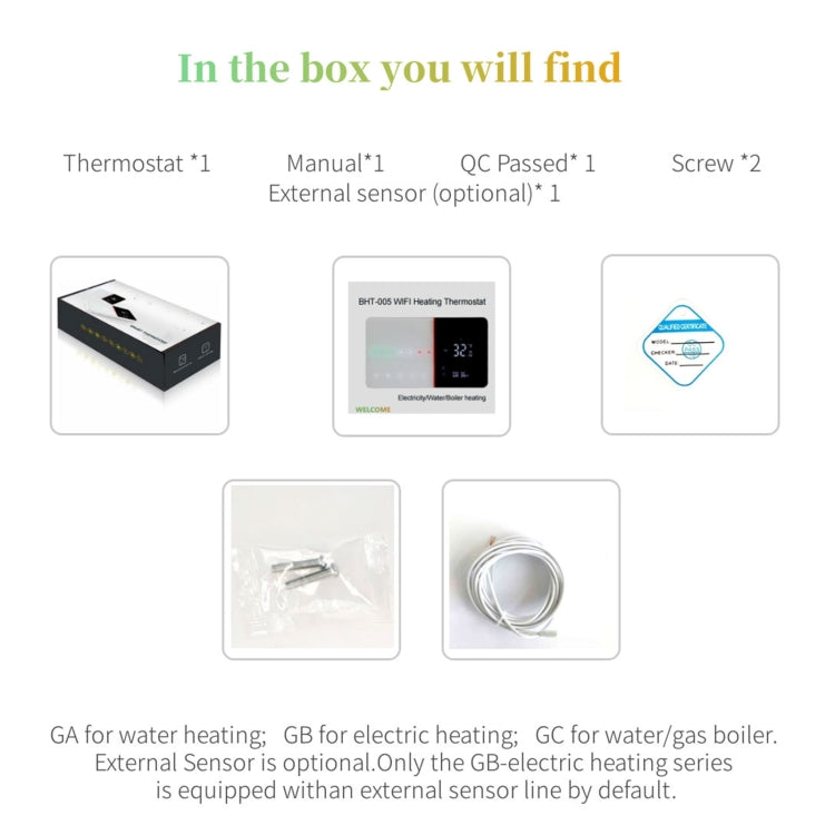 BHT-005-GCLW 220V AC 3A Smart Home Heating Thermostat for EU Box, Control Boiler Heating with Only Internal Sensor & WIFI Connection, BHT-005-GCLW BHT-005-GCLW 220V AC 3A Smart Home Heating Thermostat for EU Box, Control Boiler Heating with Only Internal Sensor & WIFI Connection, BHT-005-GCLW
