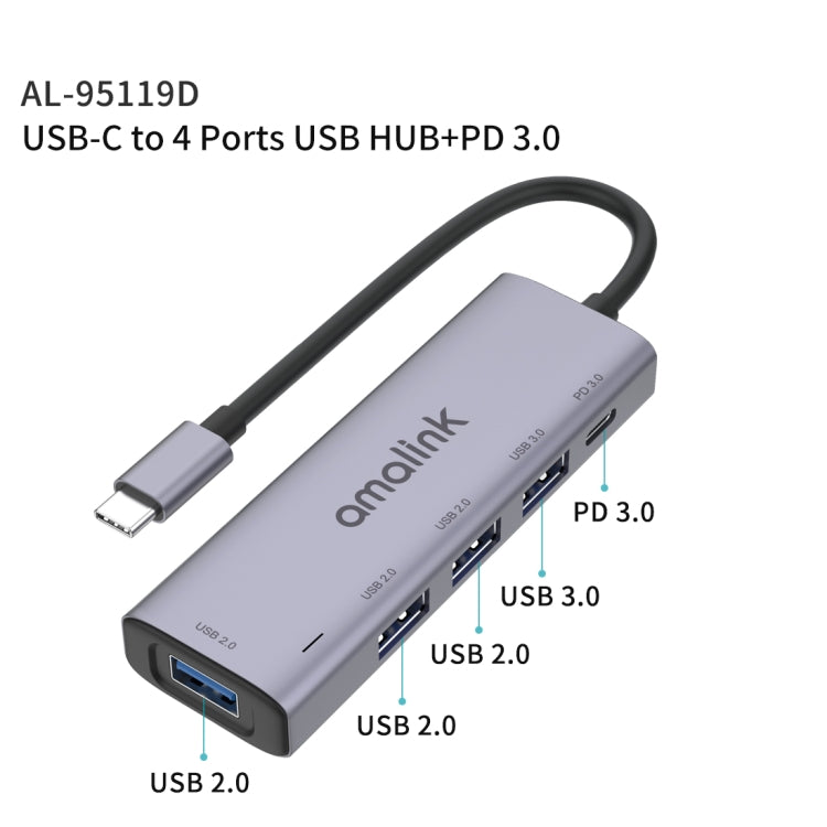 amalink 95119D Type-C / USB-C to 4 Ports USB + PD 3.0 Multi-function HUB Docking Station, 95119D amalink 95119D Type-C / USB-C to 4 Ports USB + PD 3.0 Multi-function HUB Docking Station, 95119D