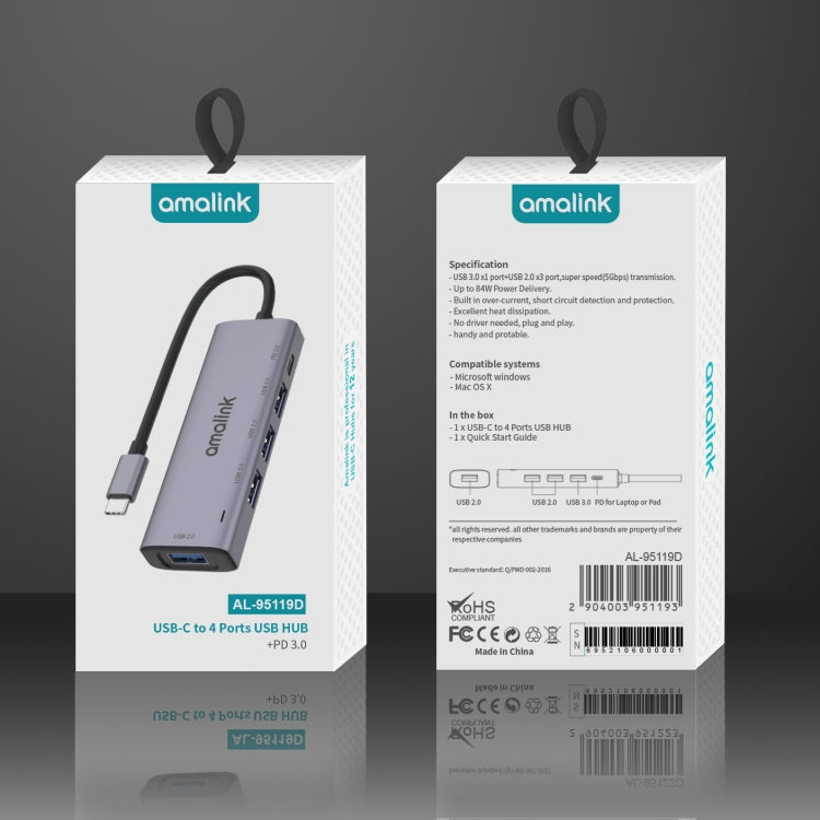 amalink 95119D Type-C / USB-C to 4 Ports USB + PD 3.0 Multi-function HUB Docking Station, 95119D amalink 95119D Type-C / USB-C to 4 Ports USB + PD 3.0 Multi-function HUB Docking Station, 95119D