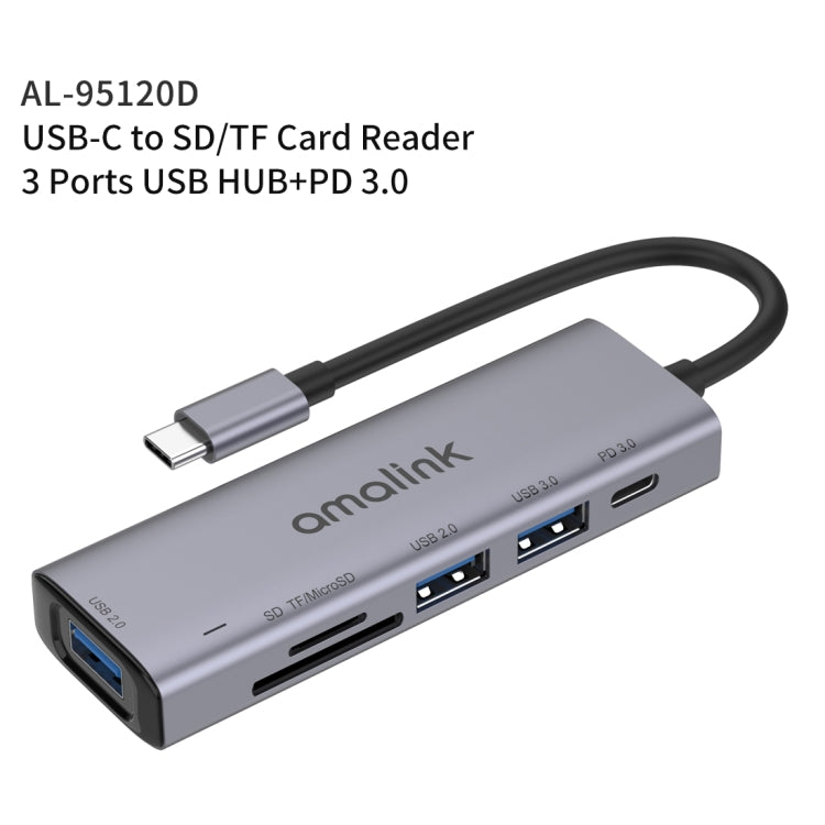 amalink 95120D Type-C / USB-C to SD/TF + 3 Ports USB + PD 3.0 Multi-function HUB Docking Station, 95120D amalink 95120D Type-C / USB-C to SD/TF + 3 Ports USB + PD 3.0 Multi-function HUB Docking Station, 95120D