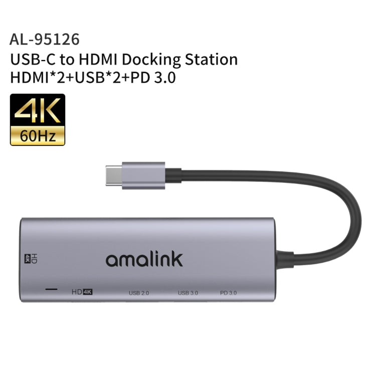 amalink 95126 Type-C / USB-C to Dual HDMI + 2 Ports USB + PD 3.0 Multi-function HUB, 95126 amalink 95126 Type-C / USB-C to Dual HDMI + 2 Ports USB + PD 3.0 Multi-function HUB, 95126