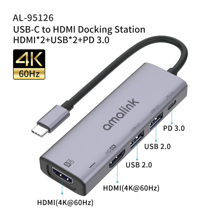 amalink 95126 Type-C / USB-C to Dual HDMI + 2 Ports USB + PD 3.0 Multi-function HUB, 95126 amalink 95126 Type-C / USB-C to Dual HDMI + 2 Ports USB + PD 3.0 Multi-function HUB, 95126