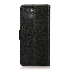 KHAZNEH Side-Magnetic Litchi Genuine Leather RFID Case, For iPhone 13 mini, For iPhone 13, For iPhone 13 Pro, For iPhone 13 Pro Max, For iPhone 12 mini, For iPhone 12 / 12 Pro