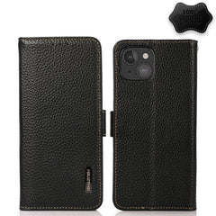 KHAZNEH Side-Magnetic Litchi Genuine Leather RFID Case, For iPhone 13 mini, For iPhone 13, For iPhone 13 Pro, For iPhone 13 Pro Max, For iPhone 12 mini, For iPhone 12 / 12 Pro
