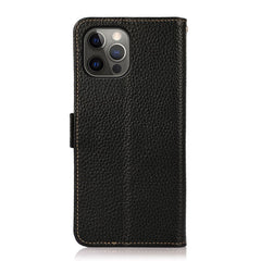 KHAZNEH Side-Magnetic Litchi Genuine Leather RFID Case, For iPhone 12 Pro Max, For iPhone 11, For iPhone 11 Pro, For iPhone 11 Pro Max