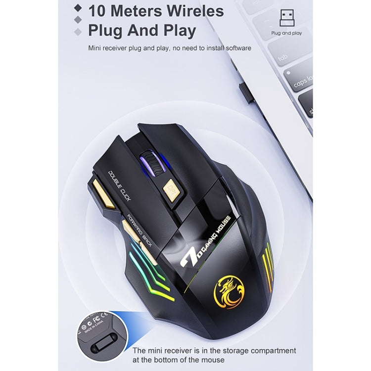 Ratón inalámbrico para juegos iMICE GW-X7 2.4G + Bluetooth, modo dual, recargable, silencioso, de 7 botones, con luces RGB de colores, GW-X7 2.4G + Bluetooth Ratón inalámbrico para juegos iMICE GW-X7 2.4G + Bluetooth, modo dual, recargable, silencioso, de 7 botones, con luces RGB de colores, GW-X7 2.4G + Bluetooth