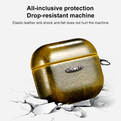 Estuche protector para auriculares con textura de cuero encerado al aceite y hebilla para colgar, para AirPods 1/2, para AirPods 3, para AirPods Pro