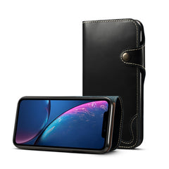 Funda de cuero con tapa horizontal con botón magnético y cera de aceite Denior con ranuras para tarjetas y billetera, para iPhone XS Max, Galaxy S9, Galaxy S9 Plus, Galaxy Note 8, Galaxy Note9, Huawei Mate 20, Huawei Mate 20 Pro, Galaxy S10