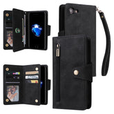 Rivet Buckle 9 Cards Three Fold Leather Phone Case