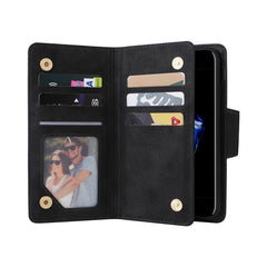 Rivet Buckle 9 Cards Three Fold Leather Phone Case