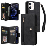 Rivet Buckle 9 Cards Three Fold Leather Phone Case