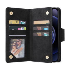 Rivet Buckle 9 Cards Three Fold Leather Phone Case