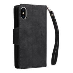 Rivet Buckle 9 Cards Three Fold Leather Phone Case