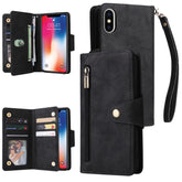 Rivet Buckle 9 Cards Three Fold Leather Phone Case