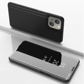 Funda de cuero con tapa horizontal y espejo plateado para teléfono con soporte, para iPhone 14, para iPhone 14 Plus, para iPhone 14 Pro, para iPhone 14 Pro Max