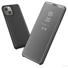 Funda de cuero con tapa horizontal y espejo plateado para teléfono con soporte, para iPhone 14, para iPhone 14 Plus, para iPhone 14 Pro, para iPhone 14 Pro Max