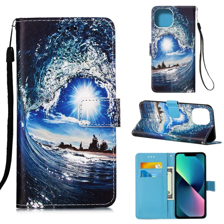 Painted Flat Texture Leather Case with Lanyard & Card Slot & Wallet & Holder, For iPhone 14, For iPhone 14 Plus, For iPhone 14 Pro