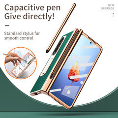 Litchi Texture Leather Hinged Electroplated Phone Case with Pen