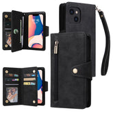 Rivet Buckle 9 Cards Three Fold Leather Phone Case