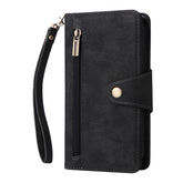 Rivet Buckle 9 Cards Three Fold Leather Phone Case