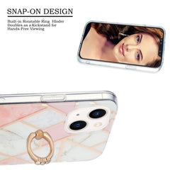 Electroplating Splicing Marble Pattern Dual-side IMD TPU Shockproof Case with Ring Holder, For iPhone 14, For iPhone 14 Plus, For iPhone 14 Pro, For iPhone 14 Pro Max