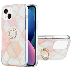 Electroplating Splicing Marble Pattern Dual-side IMD TPU Shockproof Case with Ring Holder, For iPhone 14, For iPhone 14 Plus, For iPhone 14 Pro, For iPhone 14 Pro Max