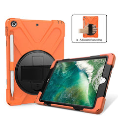 Para iPad 9.7 (2018) y (2017) Funda protectora de silicona con rotación de 360 grados con soporte, correa de mano, correa larga y ranura para lápiz, para iPad 9.7 (2018) y (2017)