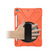 Para iPad 9.7 (2018) y (2017) Funda protectora de silicona con rotación de 360 grados con soporte, correa de mano, correa larga y ranura para lápiz, para iPad 9.7 (2018) y (2017)