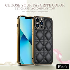 D03 Grid PU Leather Electroplated Phone Case, For iPhone 13, For iPhone 13 Pro, For iPhone 13 Pro Max