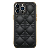 D03 Grid PU Leather Electroplated Phone Case, For iPhone 13, For iPhone 13 Pro, For iPhone 13 Pro Max