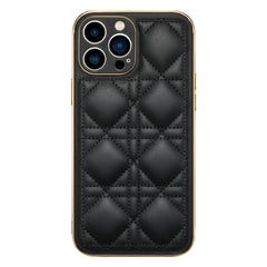 D03 Grid PU Leather Electroplated Phone Case, For iPhone 13, For iPhone 13 Pro, For iPhone 13 Pro Max