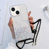 Lanyard Glitter Epoxy Clear Phone Case, For iPhone 14, For iPhone 14 Plus, For iPhone 14 Pro