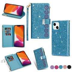 Multi-card Slots Laser Carving Glitter Zipper Leather Case, For iPhone 14, For iPhone 14 Max, For iPhone 14 Pro, For iPhone 14 Pro Max