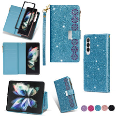Multi-card Slots Laser Carving Glitter Zipper Leather Case, For Samsung Galaxy Z Fold 4