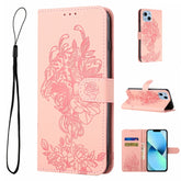 Tiger Flower Embossing Leather Phone Case, For iPhone 14, For iPhone 14 Plus, For iPhone 14 Pro, For iPhone 14 Pro Max