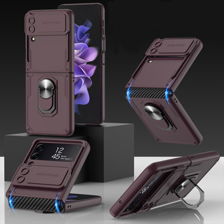 GKK Carbon Brazing Pattern Shockproof Armor PC Phone Case with Ring Holder, For Samsung Galaxy Z Flip4 GKK Carbon Brazing Pattern Shockproof Armor PC Phone Case with Ring Holder, For Samsung Galaxy Z Flip4