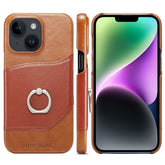 Fierre Shann Oil Wax Texture Genuine Leather Back Case with Rotation Holder & Card Slot, For iPhone 14, For iPhone 14 Plus, For iPhone 14 Pro, For iPhone 14 Pro Max